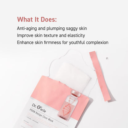 DR.ORACLE PDRN Recipe Clear Mask, Skin-fitting sheet mask PDRN, hyaluronic acid, special self care, moist, rejuvenation, vitalizing, 500ppm, 180ml (6,1 fl. oz.), 1 box - 10 sheets - Maple Wellness Supplements