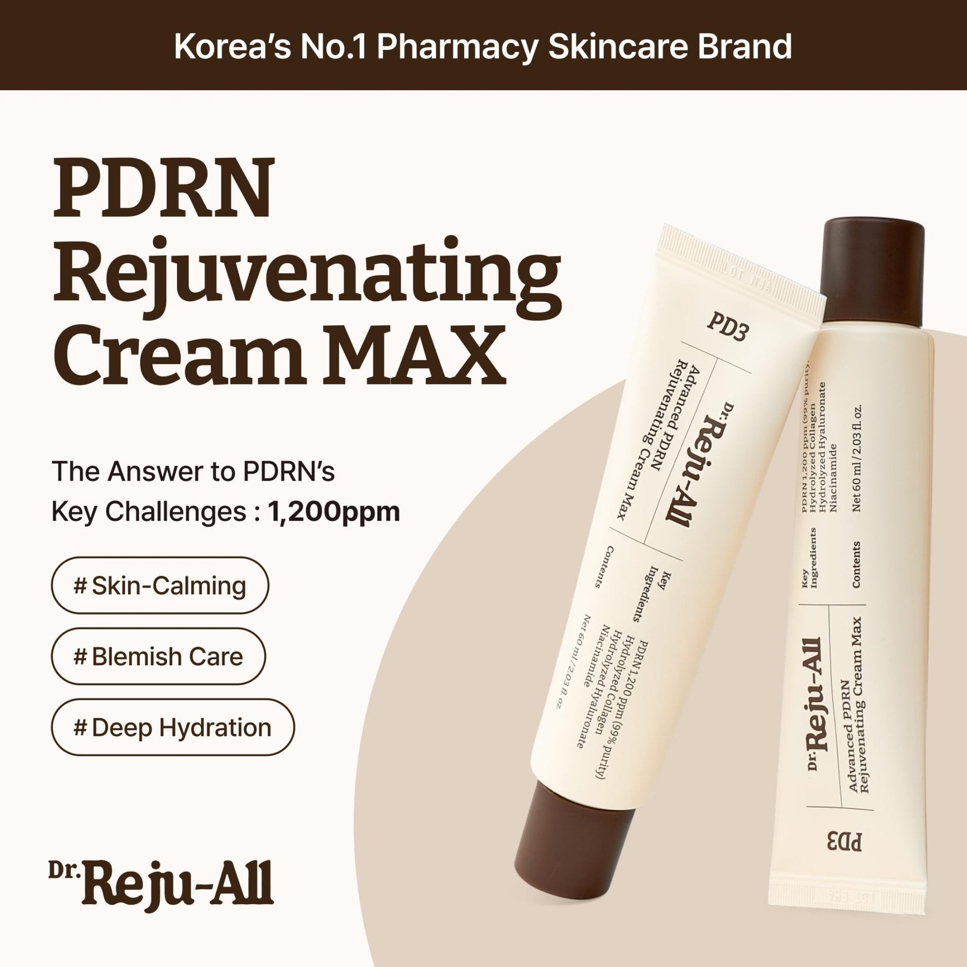 Dr.Reju-All Advanced PDRN Rejuvenating Cream Max – 99% Pure Salmon DNA Gel Type Face Moisturizer – Optimal 1200ppm for Glass Skin & Plumping – Korean Pharmacy Anti-Aging Skin Care Face Cream -2 Fl Oz - Maple Wellness Supplements