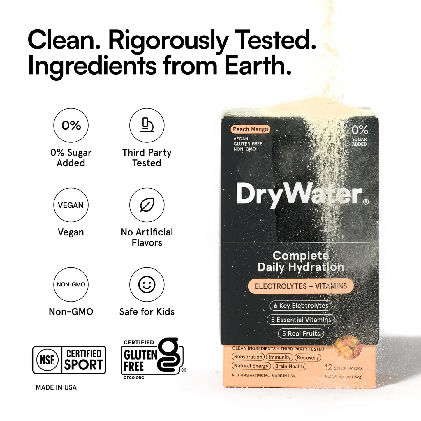 DryWater Electrolyte Powder Packets, Peach Mango - Hydration Packets Drink Mix with Zero Added Sugar for Rehydration & Energy - 6 Key Electrolytes - Maple Wellness Supplements