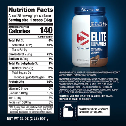 Dymatize Elite 100% Whey Protein Powder, 25g Protein, 5.5g BCAAs & 2.7g L-Leucine - Maple Wellness Supplements