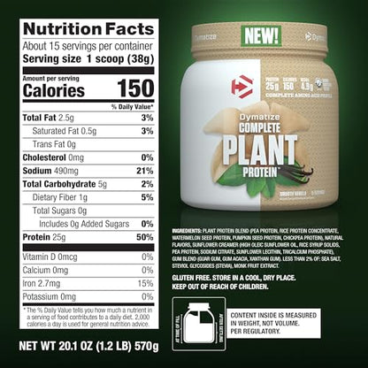 Dymatize Vegan Plant Protein, Smooth Vanilla, 25g Protein, 4.8g BCAAs, Complete - Maple Wellness Supplements