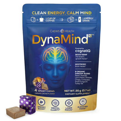 DynaMind iQ Brain Supplement for Memory and Focus for Adults - Nootropic Chews | Coffee Fruit & Mushroom Supplement Blend, Memory Focus Supplement, Caffeine Focus Pills Alternative, 4 Count - Maple Wellness Supplements