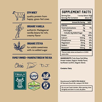 Earth Fed Muscle Whey Back Vanilla Truly Grass Fed Whey 2lb - No Fillers, Flow Agents - Maple Wellness Supplements