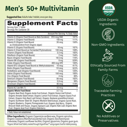 EarthFirst Organic Women's & Men's 50+ Once Daily Multi Bundle,19 Vitamins from Herbs & Superfoods, 30 Count - Maple Wellness Supplements
