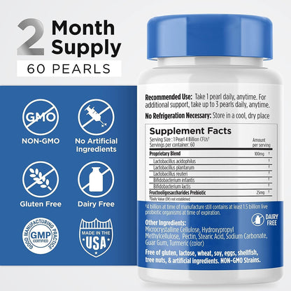 Earth's Pearl Probiotics for Women & Men & Kids - Pearl-Shaped Probiotic & Prebiotics with BIO-Tract®, 4 Billion CFU, Gut Health Support (60-Day Supply) - Maple Wellness Supplements