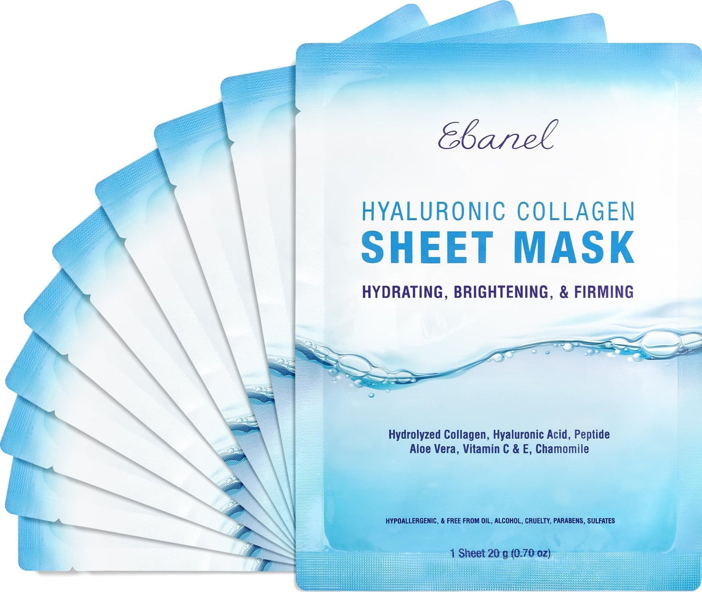 Ebanel 10 Pack Collagen Face Mask with Hyaluronic Acid, Vitamin C, Peptide, Aloe, Instant Brightening Hydrating Face Masks Skincare Korean Sheet Mask, Skin Firming, Lifting Anti Aging Facial Masks - Maple Wellness Supplements