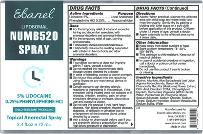 Ebanel 5% Lidocaine Spray Pain Relief Numb520 Burn Itch Relief Numbing Spray for Skin, Topical Anesthetic Postpartum Hemorrhoid Treatment with Phenylephrine for Local and Anorectal Uses - Maple Wellness Supplements