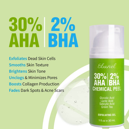 Ebanel Bundle of 30% AHA 2% BHA Chemical Peel and Advanced Silicone Scar Gel - Maple Wellness Supplements