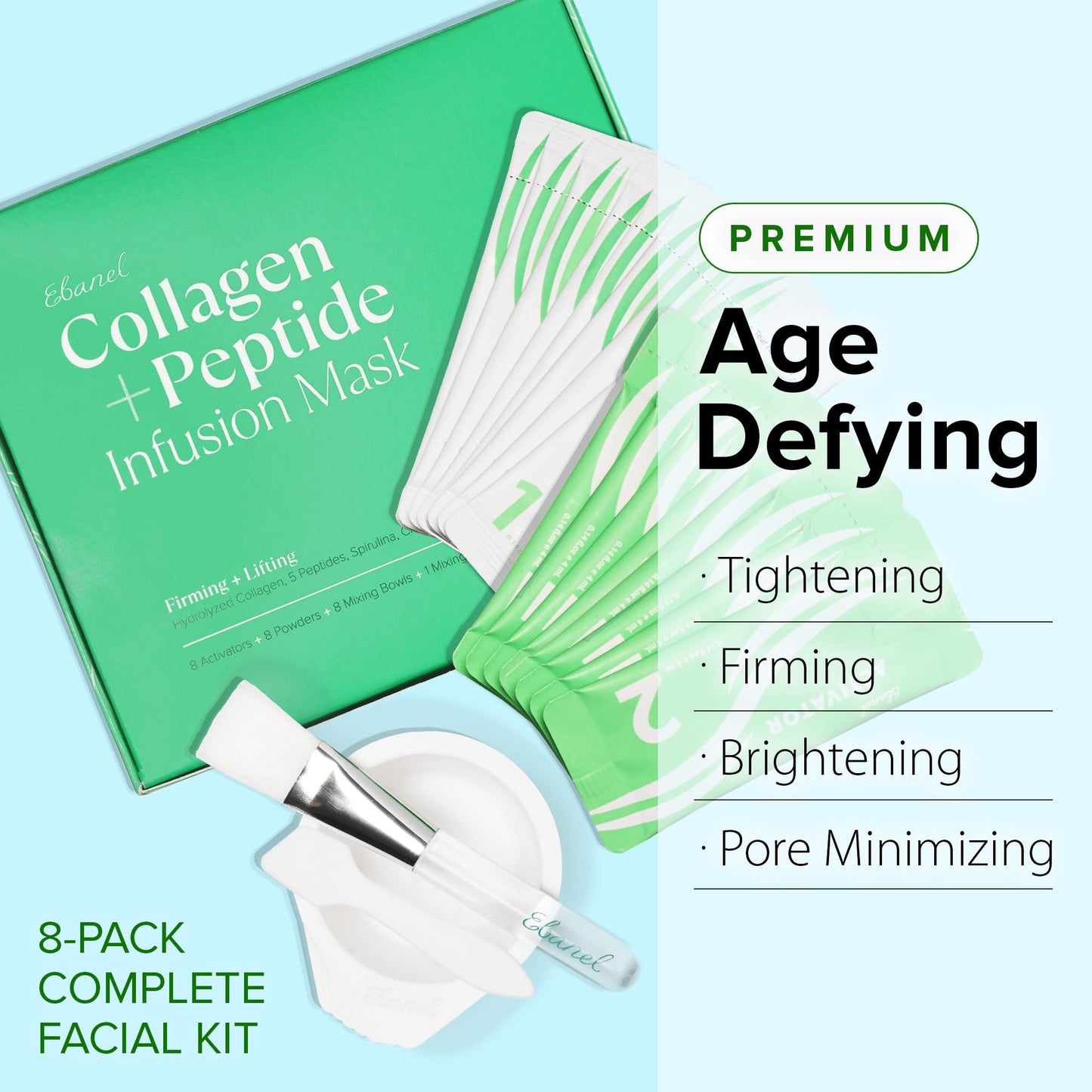 Ebanel Bundle of 40-Pack Collagen Face Mask and 8-Pack Collagen Peptide Infusion Mask - Maple Wellness Supplements