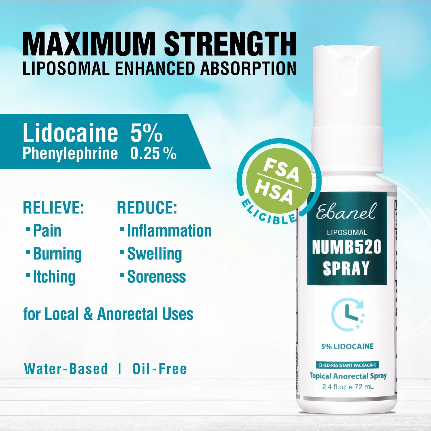 Ebanel Bundle of Lidocaine Numbing Spray, and Topical Numbing Cream 1 Oz - Maple Wellness Supplements