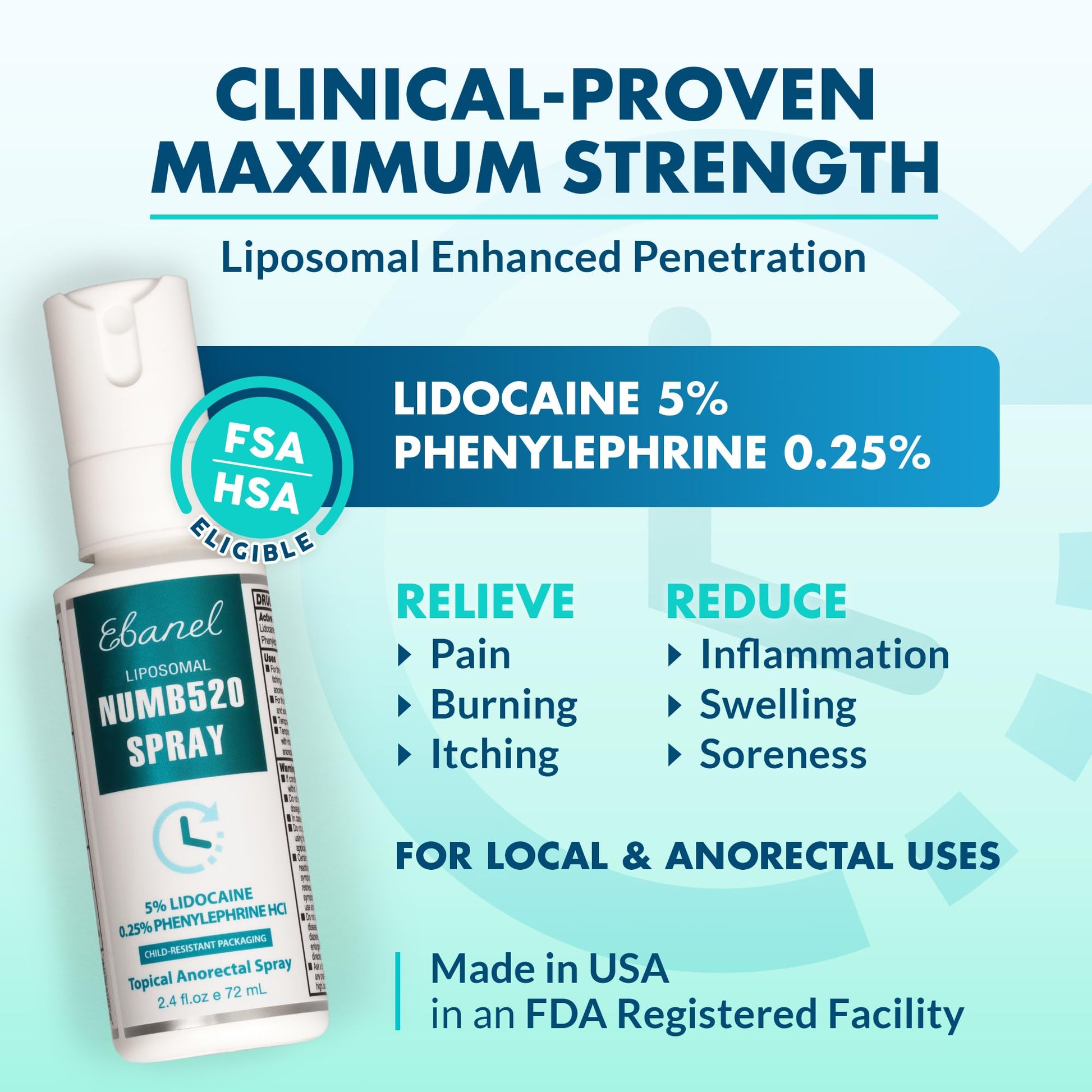 Ebanel Set of 5% Lidocaine Numbing Cream and 5% Lidocaine Spray Pain Relief Numbing Spray for Skin, Maximum Strength Topical Anesthetic to Numb Pain Burn Itch for Local and Anorectal Uses - Maple Wellness Supplements