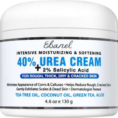Ebanel Urea Cream 40% plus Salicylic Acid 2%, Foot Cream for Dry Cracked Heels Feet Knees Elbows Hands, Foot Dead Skin Cuticle Callus Remover Toenail Softener, Keratolytic Skin Barrier Repair - Maple Wellness Supplements