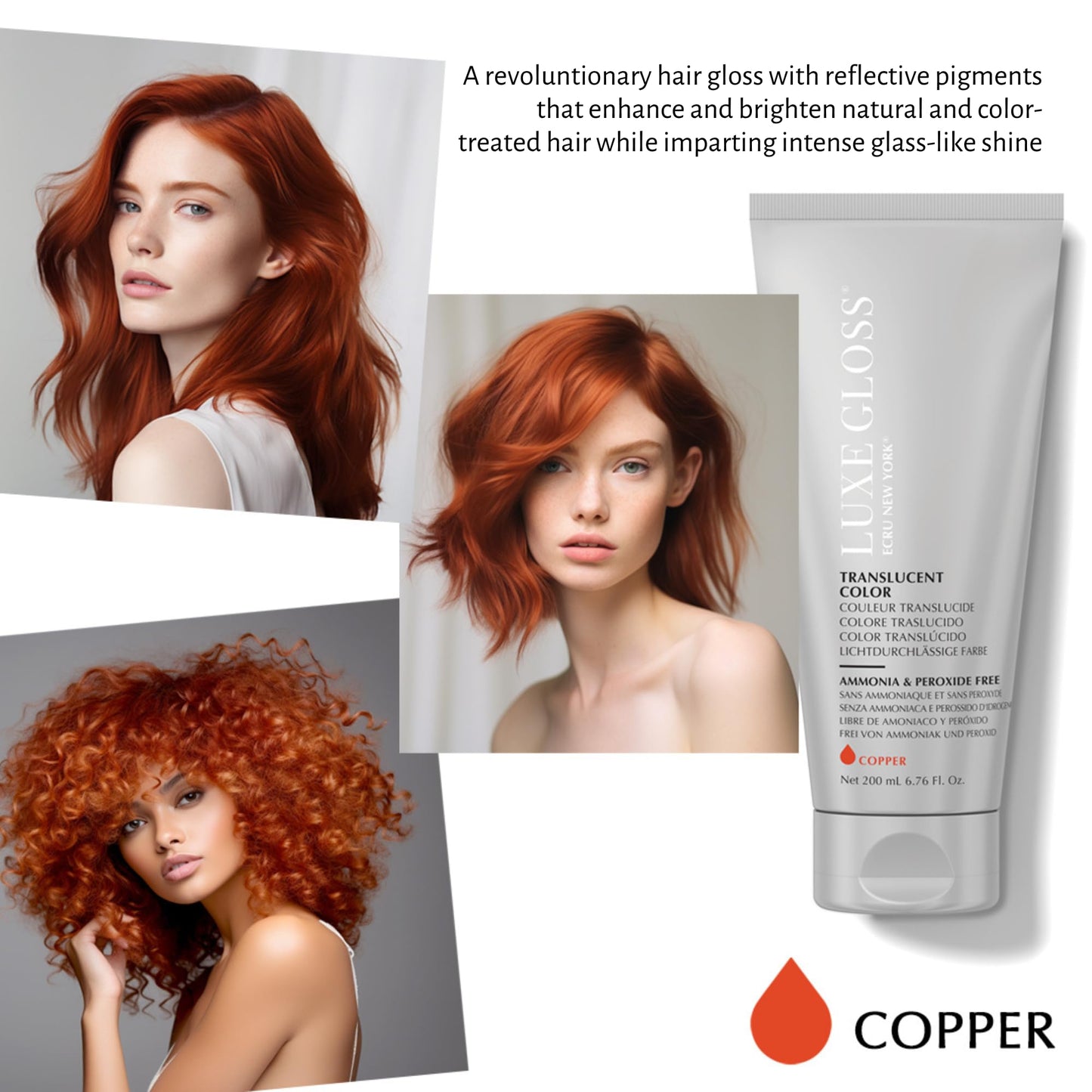 ECRU New York LUXE GLOSS Hair Gloss for Enhanced Color and Glass-Like Shine, Copper - Maple Wellness Supplements