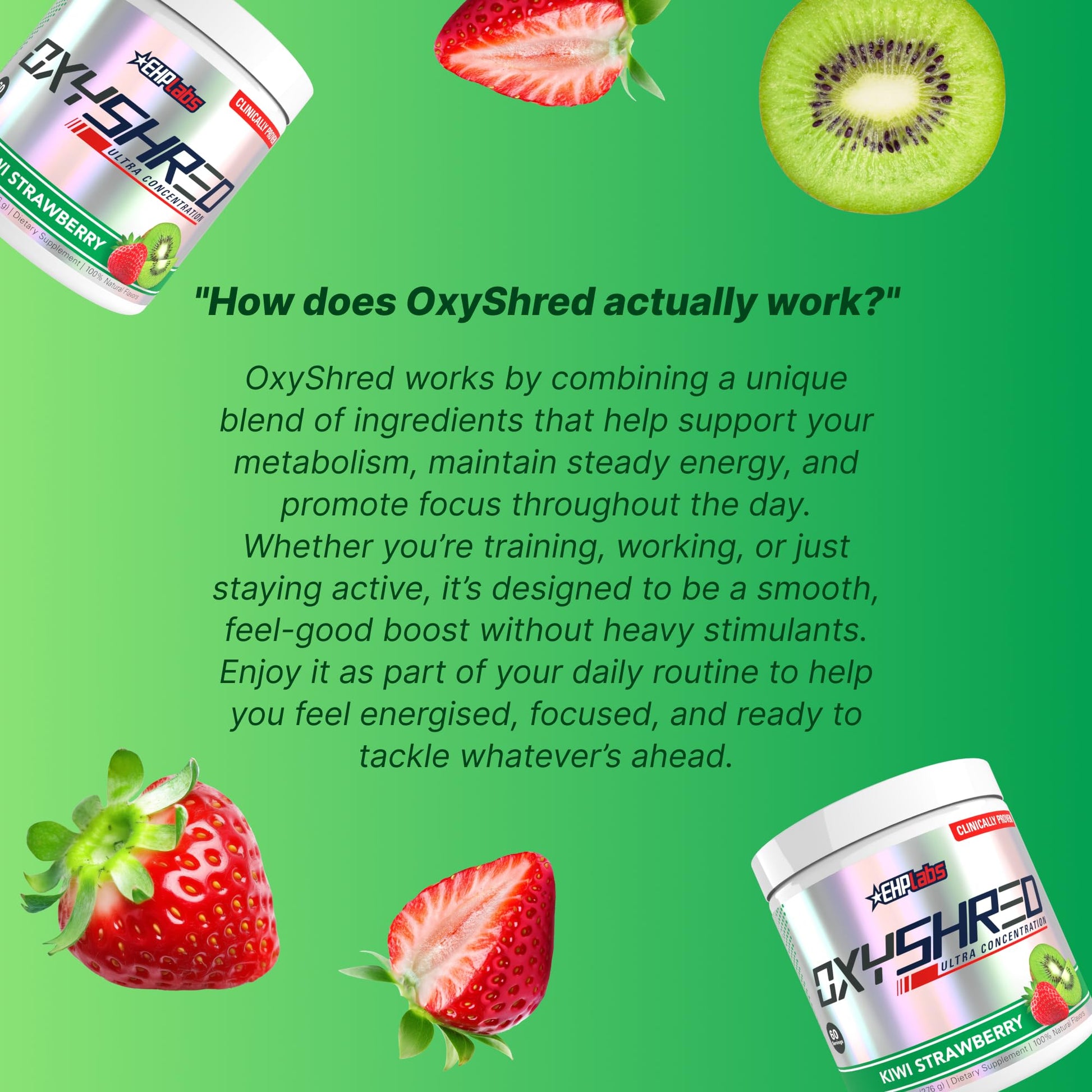 EHP Labs OxyShred Pre Workout Powder - Preworkout Powder with L Glutamine & Acetyl L Carnitine, Energy Boost Drink - Kiwi Strawberry, 60 Servings - Maple Wellness Supplements