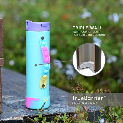 Elemental Iconic Water Bottle for School - 100% Leak-Proof Insulated Water Bottles with Straw Lid & Pop-It Handle - Triple-Wall Insulated & BPA-Free, 20oz – Blue Tie Dye - Maple Wellness Supplements