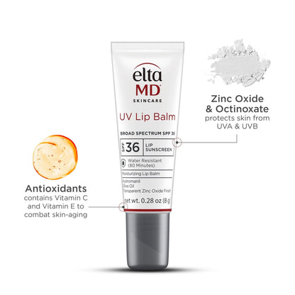 EltaMD UV Lip Balm SPF Sunscreen, Sunscreen Lip Balm with SPF 30+, Protects Dry Cracked Lips, Transparent Zinc Oxide, 0.28 Tube - Maple Wellness Supplements