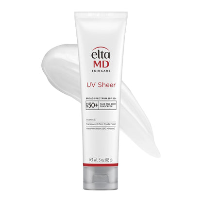 EltaMD UV Sheer Face and Body Sunscreen SPF 50+, Oil Free, No White Cast Sunscreen for Face and Body, Zinc Oxide Formula, 3.0 oz Tube - Maple Wellness Supplements