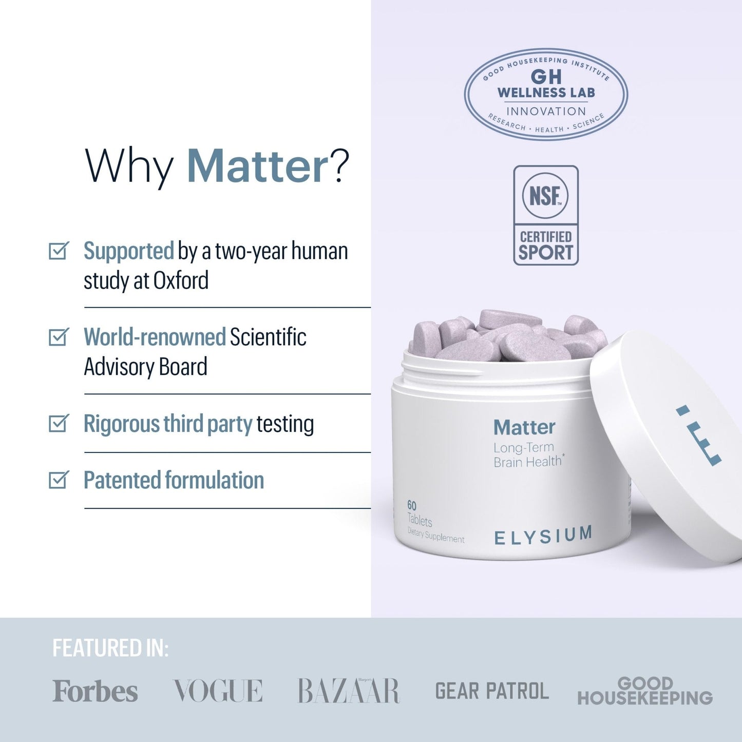 ELYSIUM Matter - 30 Servings - Brain Supplement for Memory and Focus Omega 3 Supplement + DHA - Vitamins to Support Brain Health and Memory - Maple Wellness Supplements