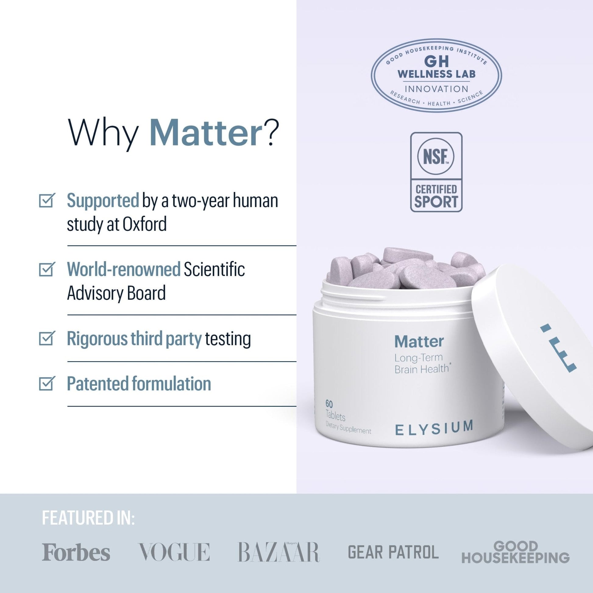 ELYSIUM Matter - 30 Servings - Brain Supplement for Memory and Focus Omega 3 Supplement + DHA - Vitamins to Support Brain Health and Memory - Maple Wellness Supplements