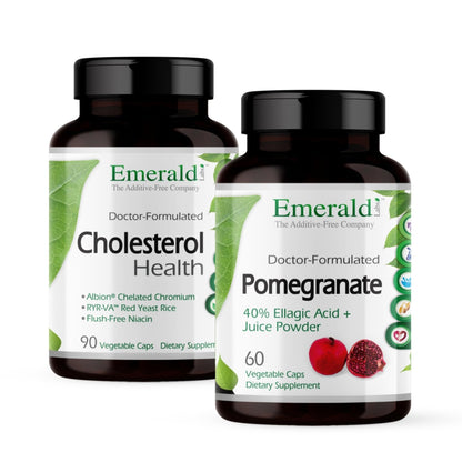 EMERALD LABS Cholesterol Health (90 Caps) & Pomegranate Extract (60 Caps) - Supports Heart Health & Immune Function - Gluten Free & Vegan - Maple Wellness Supplements