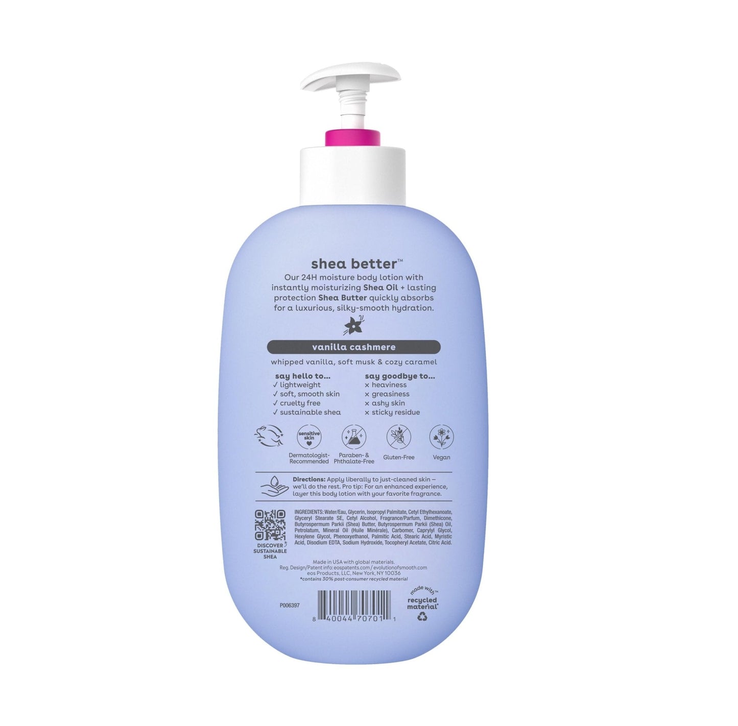 eos Shea Better Body Lotion Vanilla Cashmere, 24-Hour Moisture Skin Care, Lightweight - Maple Wellness Supplements