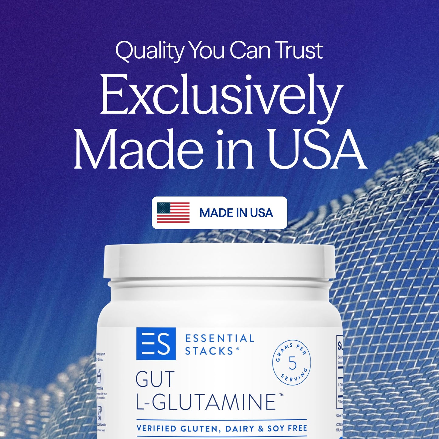 Essential Stacks Gut L-Glutamine Powder - Exclusively Made in USA - Pure L Glutamine Powder for Gut Health (100 Servings, Unflavored) - Maple Wellness Supplements