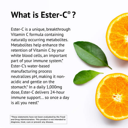 Ester-C American Health with Citrus Bioflavonoids Capsules - 24-Hour Immune Support, Gentle On Stomach, Non-Acidic Vitamin C - Maple Wellness Supplements