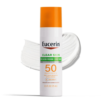 Eucerin Sun Clear Skin Face Sunscreen Lotion SPF 50 for Acne Prone and Oily Skin, Lightweight Sunscreen with Oil-Absorbing Minerals - Maple Wellness Supplements