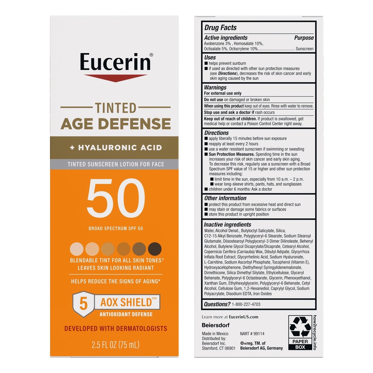 Eucerin Sun Tinted Age Defense Face Sunscreen Lotion SPF 50 with Hyaluronic Acid - Maple Wellness Supplements