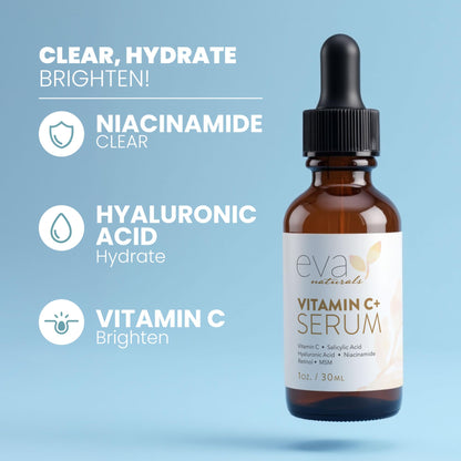 Eva Naturals Vitamin C Serum for Face – Anti Aging Dark Spot Remover & Corrector with Retinol, Hyaluronic Acid - Maple Wellness Supplements