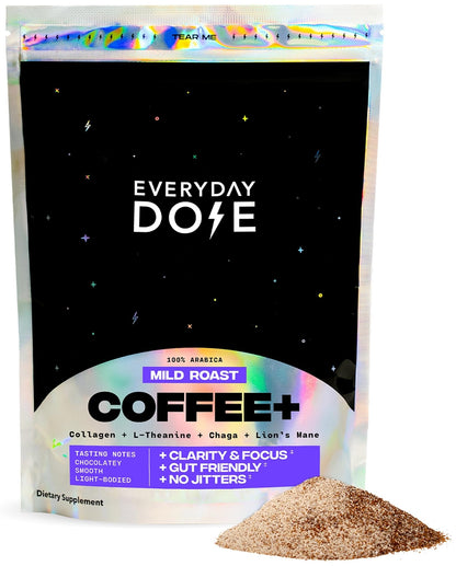 Everyday Dose Premium Adaptogenic Mushroom Coffee with Grass-Fed Collagen, Chaga, Lions Mane & L-Theanine for Better Focus, Energy, Digestion, Skin, and Immunity 30 Servings - Maple Wellness Supplements