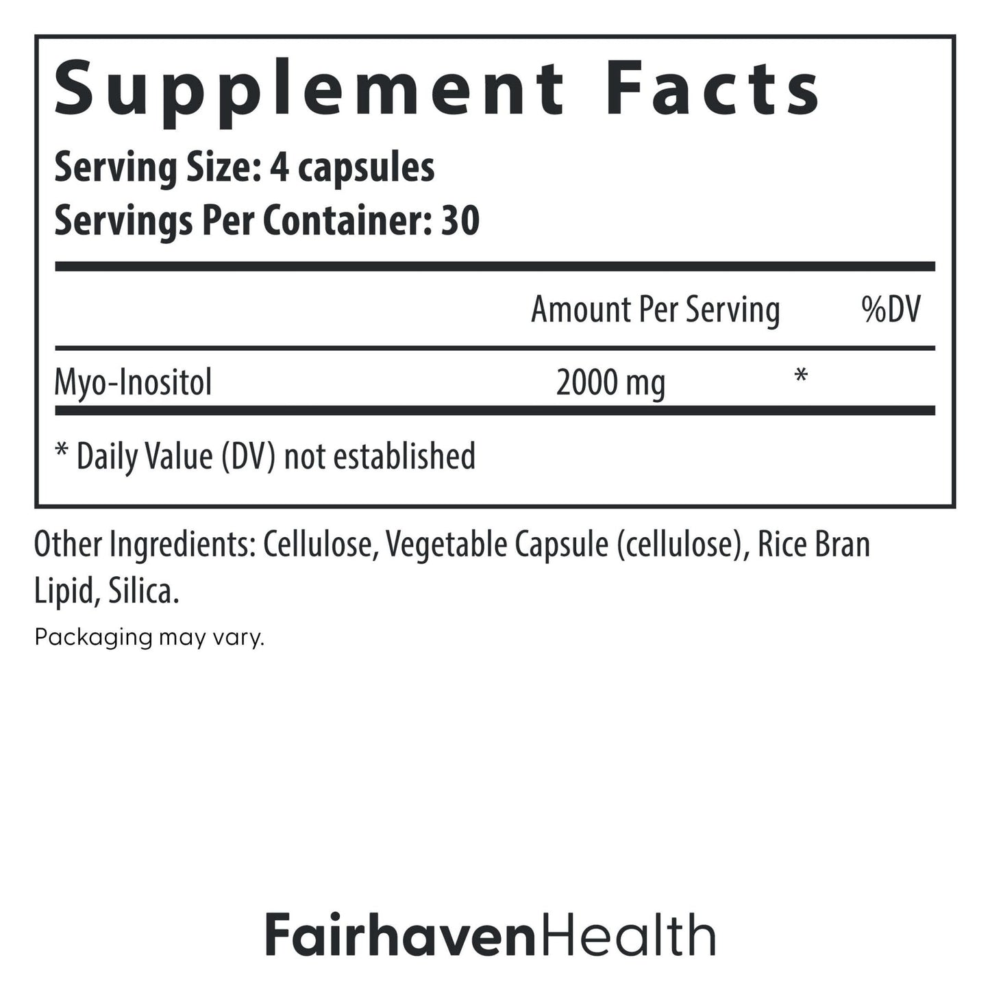 Fairhaven Health Myo-Inositol Supplement for Women and Men | Vitamin B8 2000mg | Vegan Inositol Powder Capsules | Gluten, Dairy and Soy Free | 120 Inositol Capsules - Maple Wellness Supplements