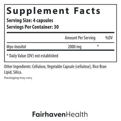 Fairhaven Health Myo-Inositol Supplement for Women and Men | Vitamin B8 2000mg | Vegan Inositol Powder Capsules | Gluten, Dairy and Soy Free | 120 Inositol Capsules - Maple Wellness Supplements