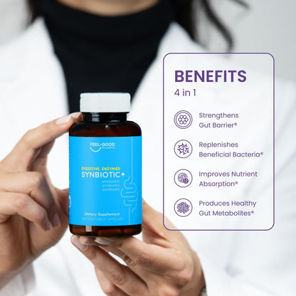Feel Good Digestive Enzymes 4-in-1 Synbiotic+ – with Prebiotics, Probiotics & Postbiotics – Gut Health, Digestion & Bloating Relief - Maple Wellness Supplements