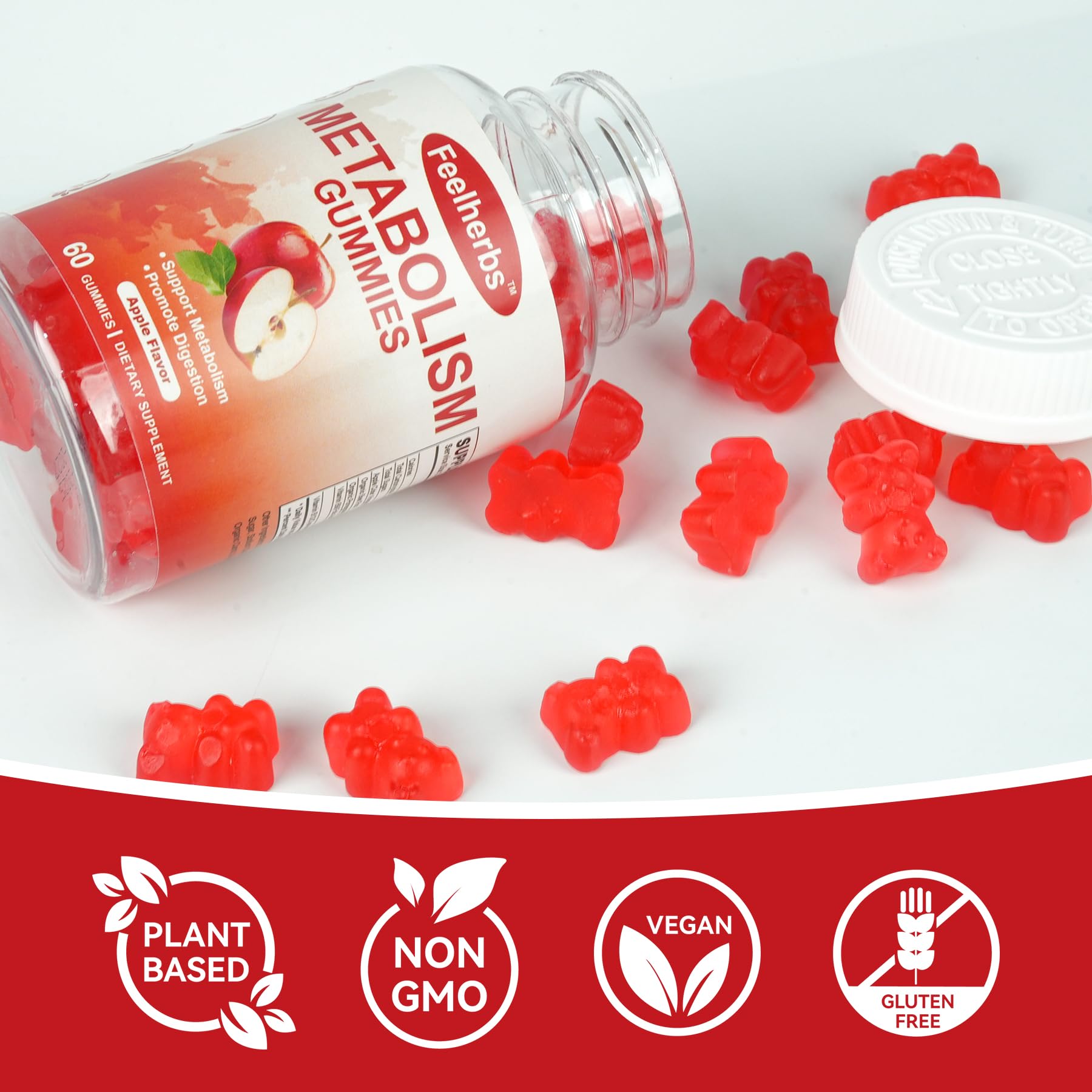 Feelherbs Metabolism Gummies for Women and Men Digestion & Energy, 60 Count Apple Cider Vinegar Gummies with Vitamin B12 & Beet Root, Chewable Keto ACV Vitamin for Metabolism & Detox Cleanse - Maple Wellness Supplements