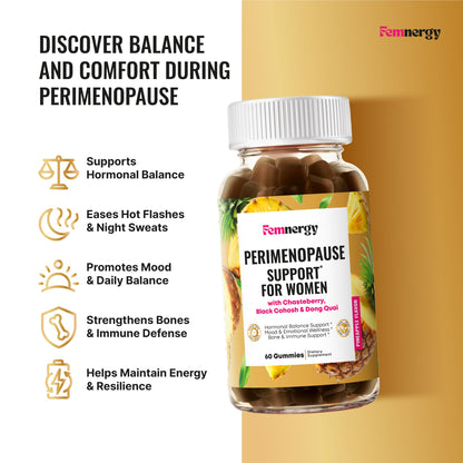 Femnergy Perimenopause Support Gummies for Women - Menopause Relief Estrogen & Hormone Balance Supplement with Black Cohosh Chasteberry Vitamins D3 B6 for Hot Flashes Night Sweats & Mood Swings - Maple Wellness Supplements