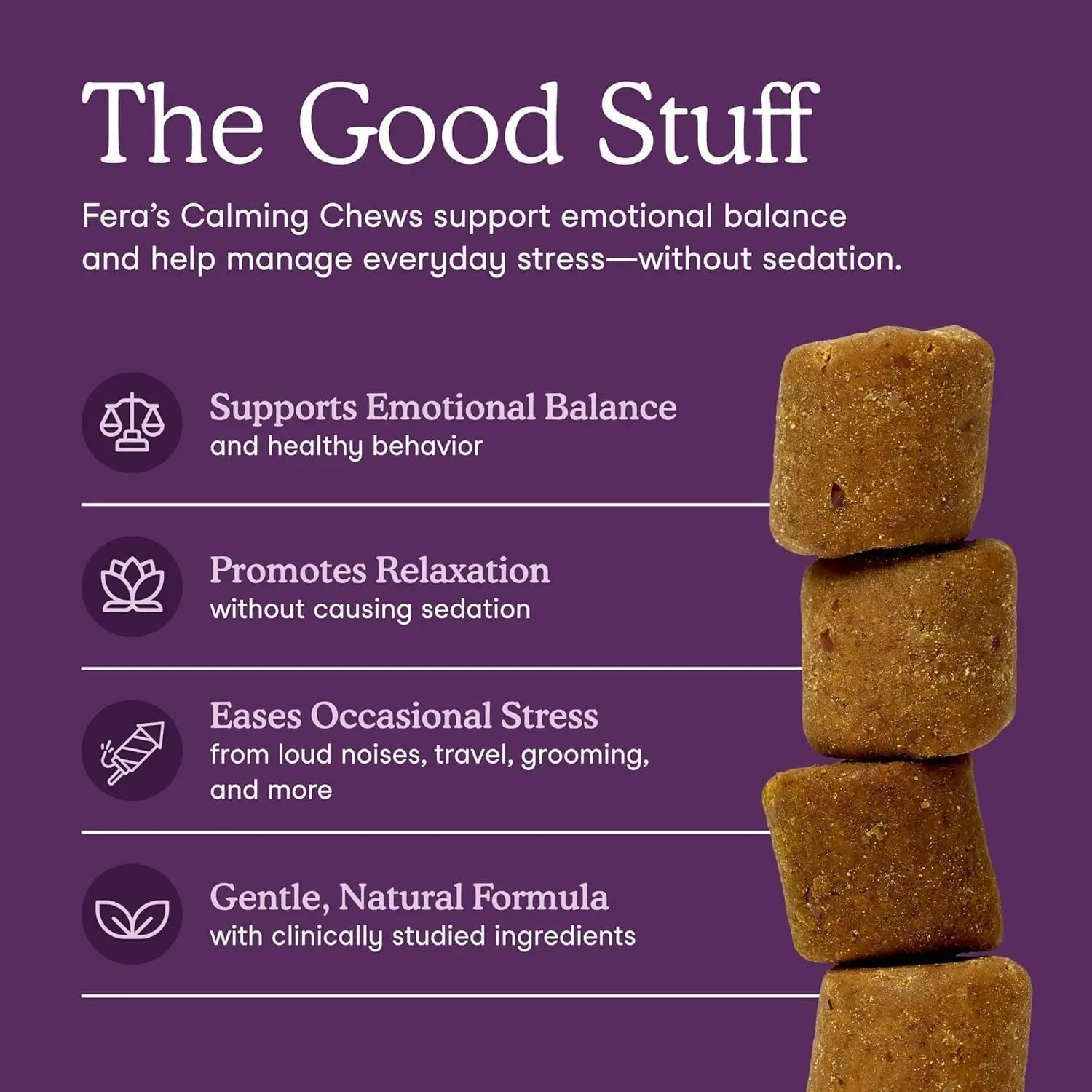 Fera Pets Dog Calming Chews - Helps Manage Everyday Stress & Separation - Promotes Relaxation - Ashwagandha & Priome® Mental Wellbeing Postbiotic Blend - 30 Soft Chews - Maple Wellness Supplements
