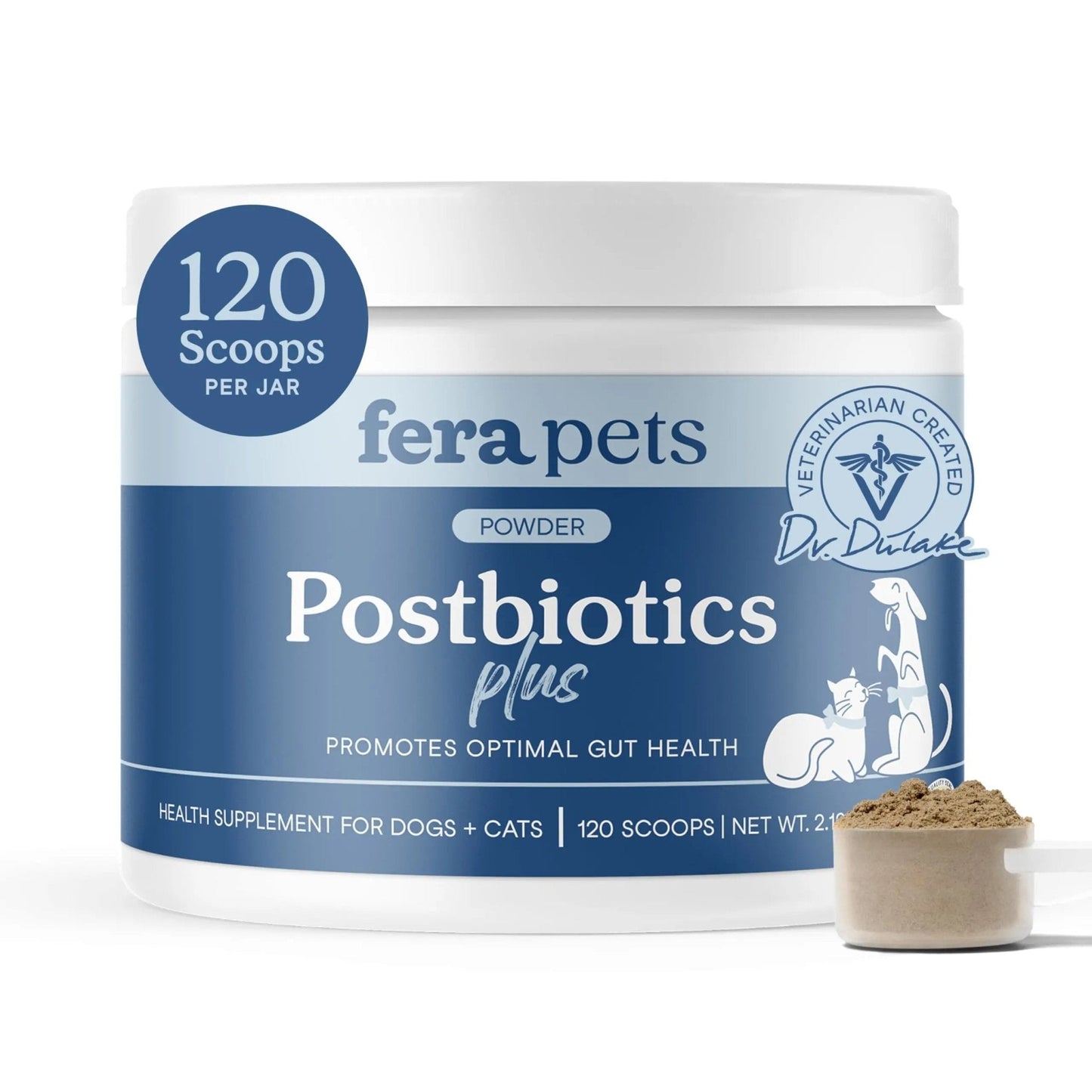 Fera Pets Postbiotics Plus Prebiotics for Dogs & Cats - with Slippery Elm - Promotes Optimal Digestive Health & Inflammatory Response - Enhances Immunity - 120 Scoops - Maple Wellness Supplements