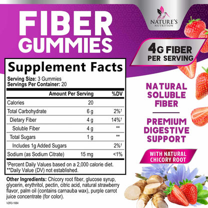 Fiber Gummies for Adults - Soluble Fiber 4g Per Serving - Plant-Based Prebiotic Fiber Supplement for Digestive Health, Gut Health, & Regularity Support - Vegan Gummy - Maple Wellness Supplements