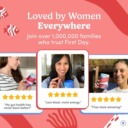 FIRST DAY Womens 3-in-1 Probiotic Gummies – Prebiotic + Probiotic + Postbiotic Supplement – Supports Digestive & Oral Health, Immune Function & Energy Levels – 30-Day Supply - Maple Wellness Supplements