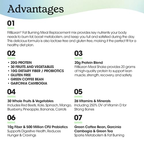Fit & Lean Meal Shake, Fat Burning Meal Replacement, Protein, Fiber, Probiotics, Strawberry - Maple Wellness Supplements