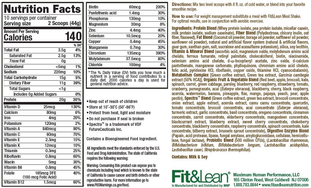 Fit & Lean Meal Shake, Fat Burning Meal Replacement, Protein, Fiber, Probiotics, Vanilla - Maple Wellness Supplements