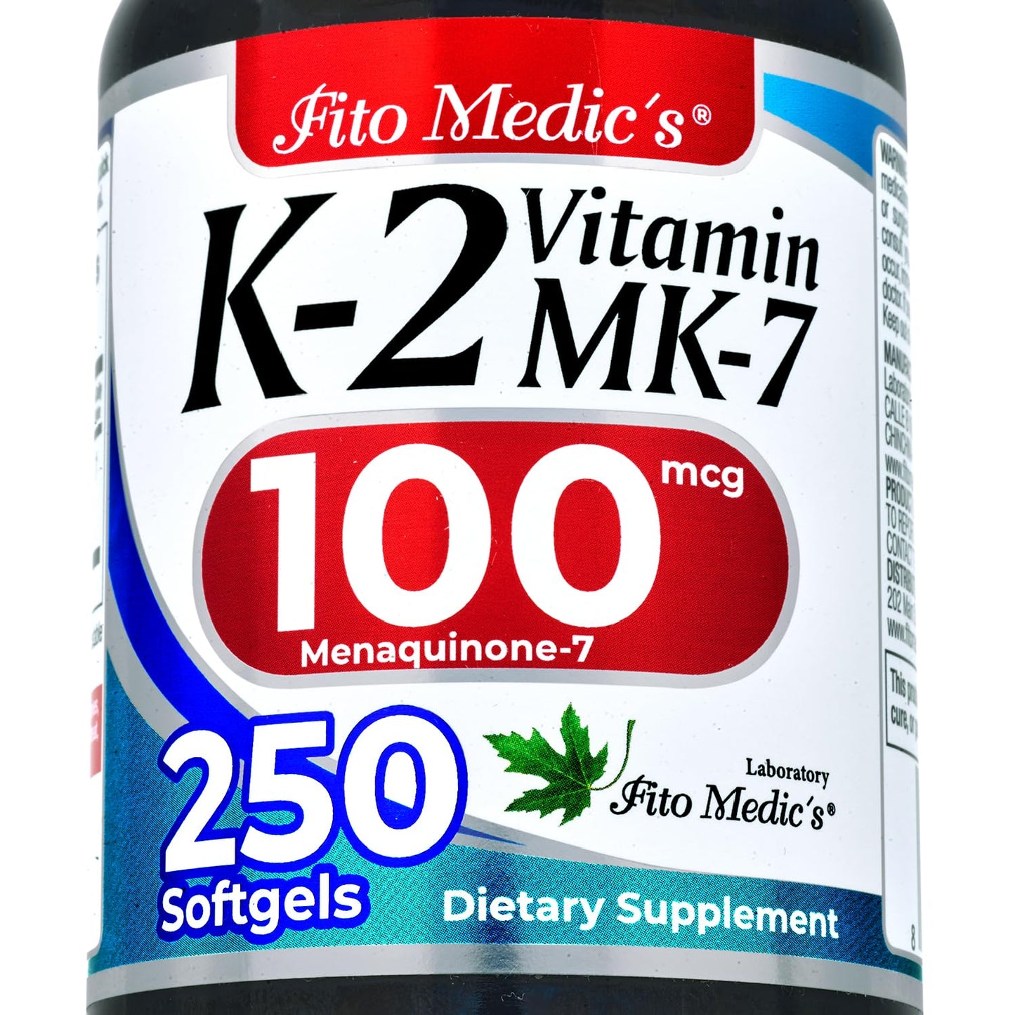 FITO MEDIC'S Lab | Vitamin k2 | k2 Vitamin Supplement | Vitamin k | 250 softgels | 100 mcg | - Maple Wellness Supplements
