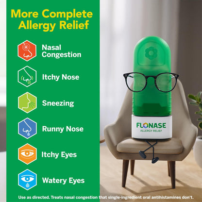 Flonase Allergy Relief Nasal Spray, 24-Hour Non-Drowsy Multi-Symptom Relief 144 Sprays, Bonus Pack of Tissues - Maple Wellness Supplements