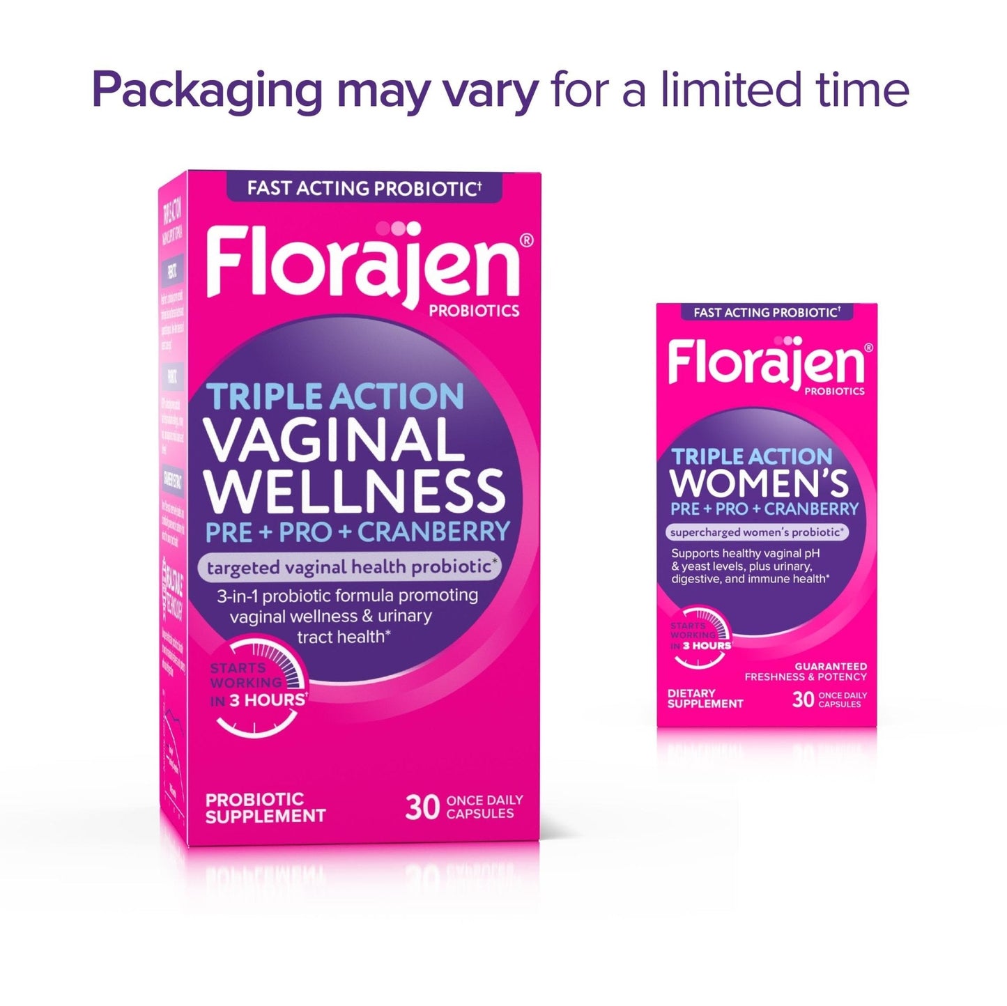 Florajen Women’s Triple-Action Probiotic, Prebiotic + Probiotic + Cranberry for Vaginal, Digestive, & Immune Support - Fast-Acting - Maple Wellness Supplements