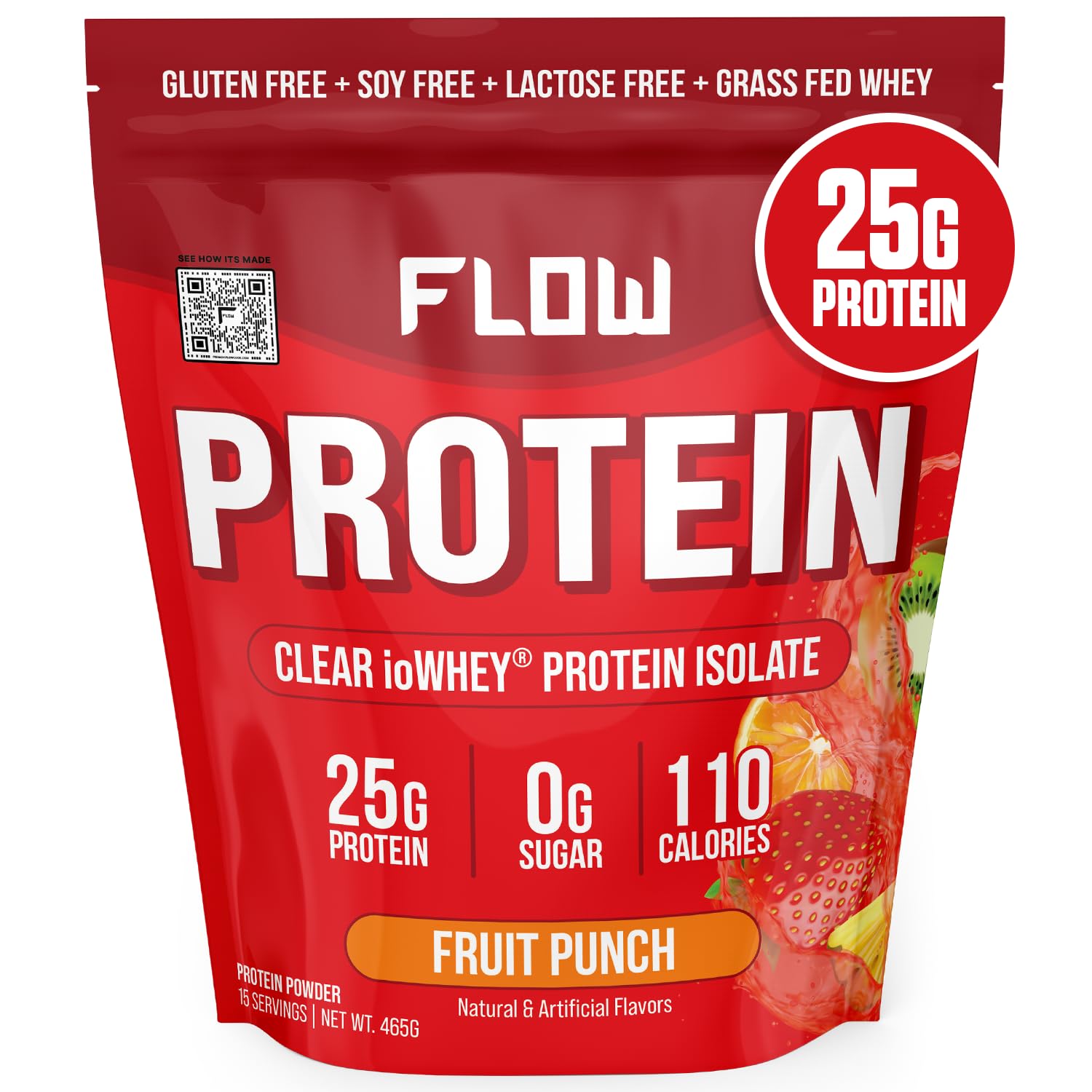 Flow Supps Clear Whey Isolate Protein Powder, Fruit Punch - 15 Servings, 25g Protein - Maple Wellness Supplements
