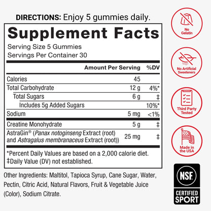 Force Factor Creatine Monohydrate Gummies, NSF Certified, 5g Dose for Men & Women to Support Muscle, Strength, Recovery, Cognitive Health & Memory, Mixed Berry, 150 Gummies - Maple Wellness Supplements