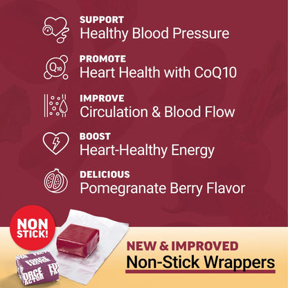 Force Factor Total Beets Ultimate Heart Health Chews for Blood Pressure Support, with Beetroot Powder, CoQ10, B Vitamins & Grapeseed Extract for Blood Flow & Energy - Maple Wellness Supplements