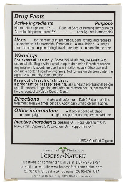Forces of Nature Hemorrhoid Control Extra Strength, Organic Homeopathic Medicine with Witch Hazel, Horse Chestnut, and Soothing Essential Oils for Itching, Swelling & Discomfort, 5ml (0.17 fl oz) - Maple Wellness Supplements