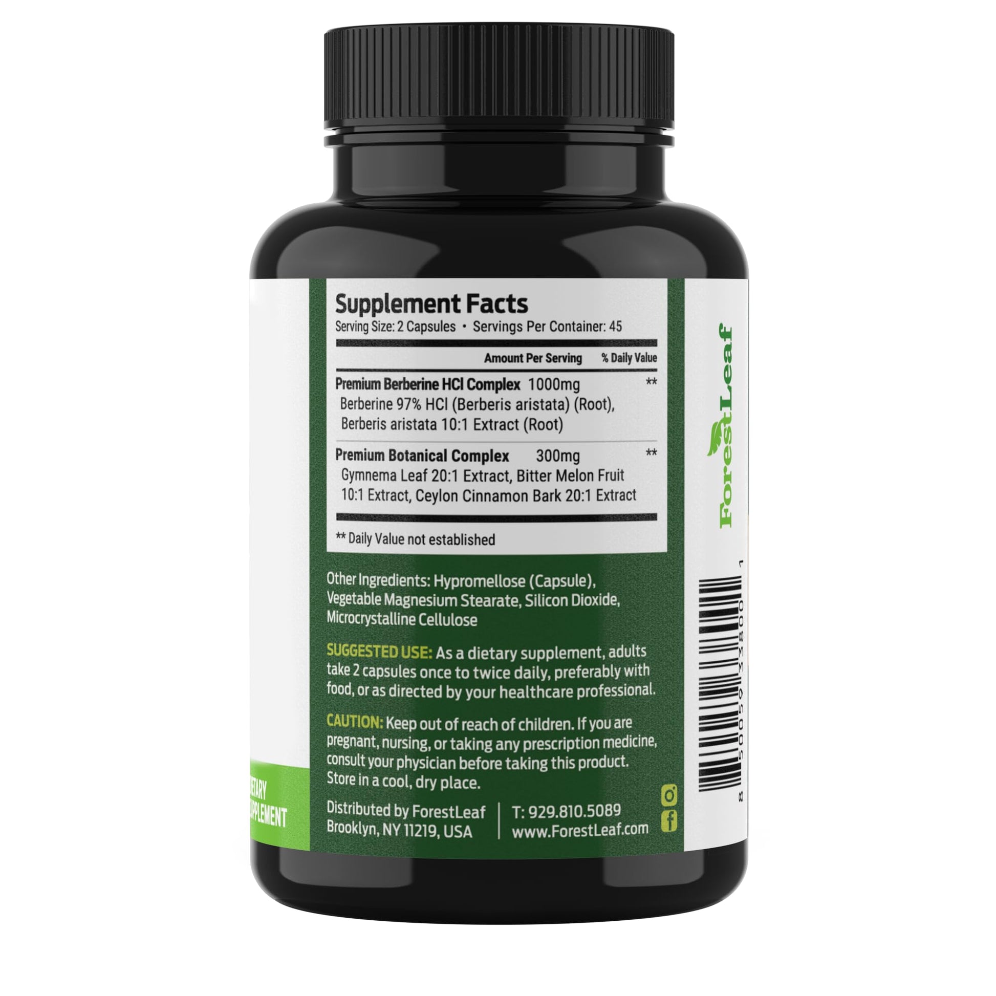 ForestLeaf Berberine Supplement - 1300mg per Serving - Ultra High Potency Berberine HCl with Ceylon Cinnamon, Bitter Melon & Gymnema - Maple Wellness Supplements